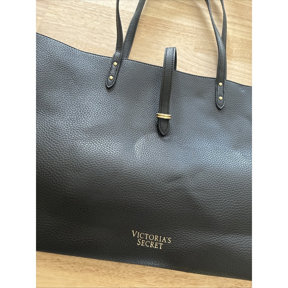 Victoria's Secret Black Pebbled Tote Bag with Gold Hardware